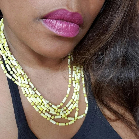 Vintage Beaded Necklace | Yellow & White | 60s - Picture 2 of 5